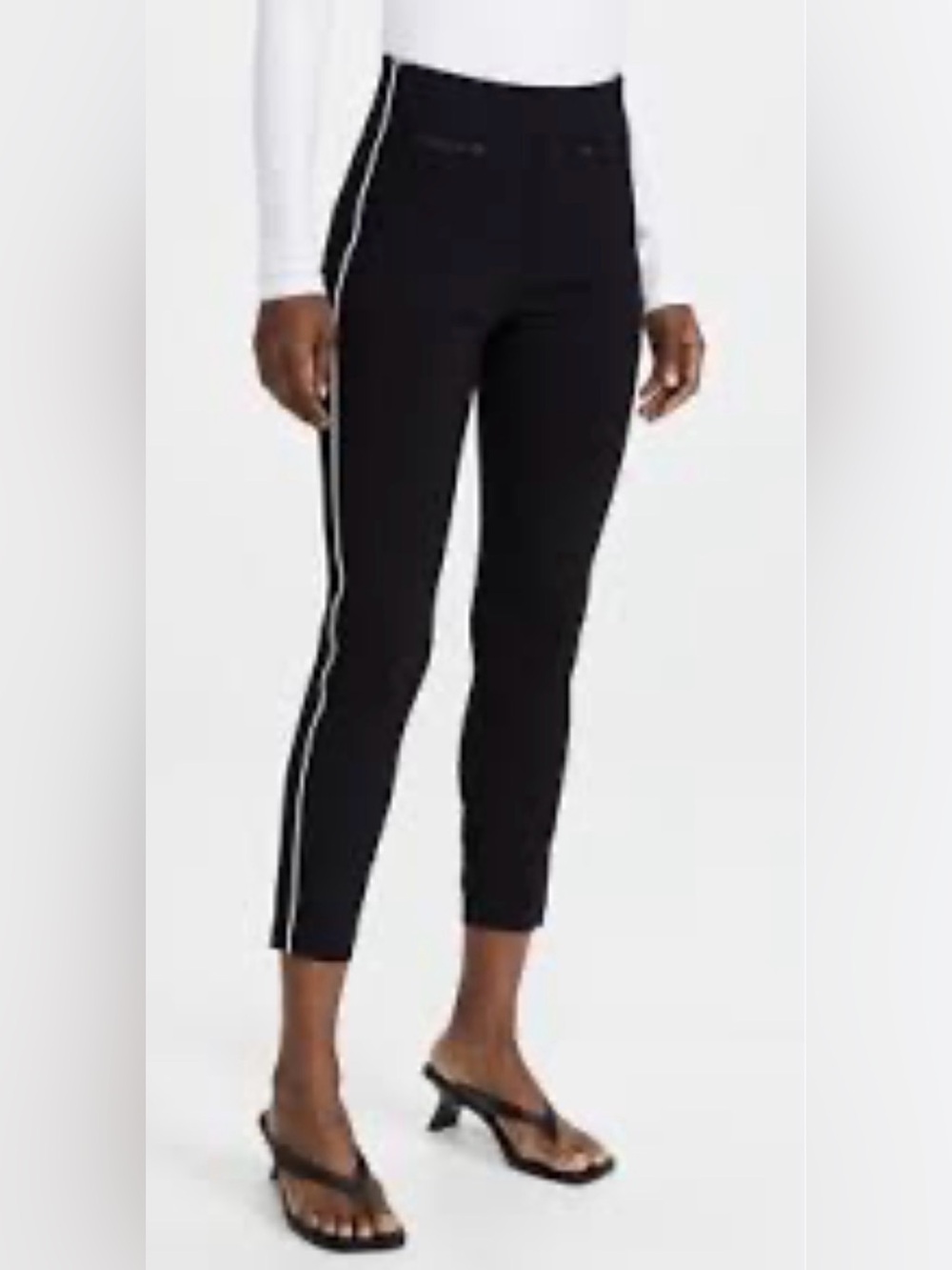 Spanx Perfect Pant Ankle Piped Skinny Pants Black White Stripe Size Large Petite